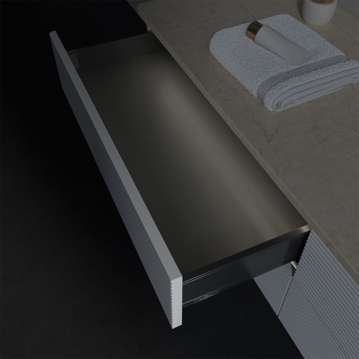 Villeroy & Boch Antao Waschbeckenunterschrank, 160 x 36 cm, 4 Auszüge mit LED-Licht, Front mit Struktur, ohne Hahnloch, für Waschtisch rechts