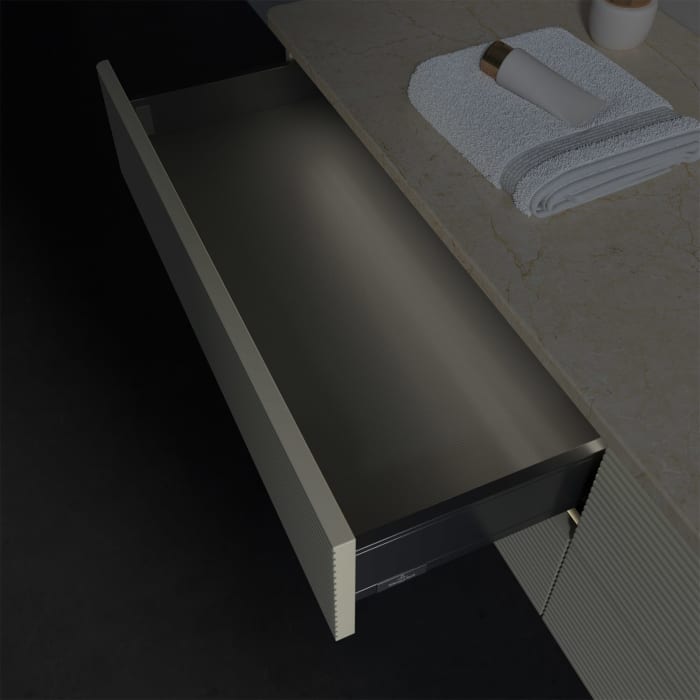 Villeroy & Boch Antao Waschbeckenunterschrank, 160 x 36 cm, 4 Auszüge mit LED-Licht, Front mit Struktur, ohne Hahnloch, für Waschtisch rechts