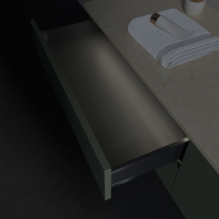 Villeroy & Boch Antao Waschbeckenunterschrank, 160 x 36 cm, 4 Auszüge mit LED-Licht, Front mit Struktur, ohne Hahnloch, für Waschtisch rechts