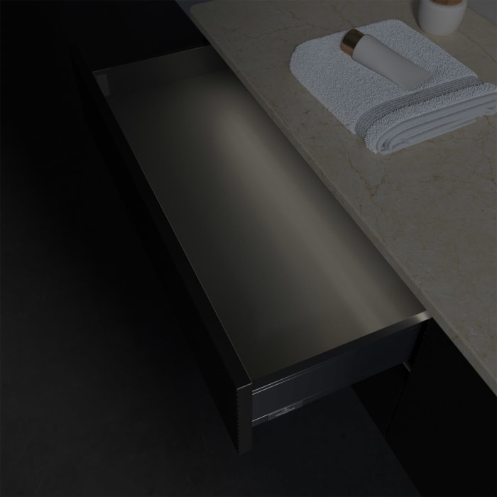 Villeroy & Boch Antao Waschbeckenunterschrank, 160 x 36 cm, 4 Auszüge mit LED-Licht, Front mit Struktur, ohne Hahnloch, für Waschtisch rechts