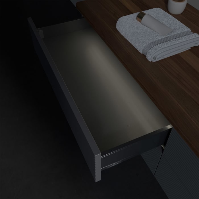 Villeroy & Boch Antao Waschbeckenunterschrank, 160 x 36 cm, 4 Auszüge mit LED-Licht, Front mit Struktur, mit Hahnloch, für Waschtisch rechts