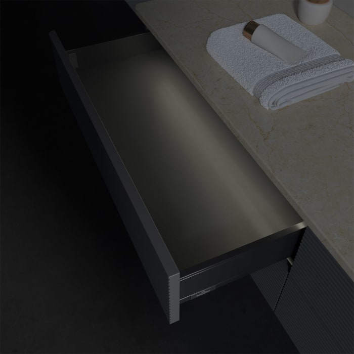 Villeroy & Boch Antao Waschbeckenunterschrank, 160 x 36 cm, 4 Auszüge mit LED-Licht, Front mit Struktur, mit Hahnloch, für Waschtisch rechts