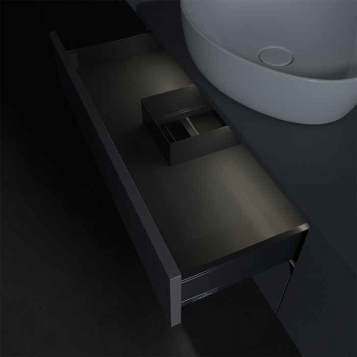 Villeroy & Boch Antao Waschbeckenunterschrank, 160 x 36 cm, 4 Auszüge mit LED-Licht, Front ohne Struktur, ohne Hahnloch, für Waschtisch links und rech