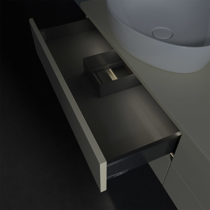 Villeroy & Boch Antao Waschbeckenunterschrank, 160 x 36 cm, 4 Auszüge mit LED-Licht, Front ohne Struktur, ohne Hahnloch, für Waschtisch links und rech