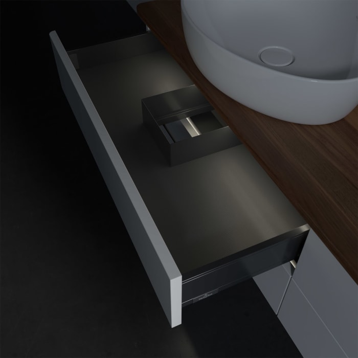 Villeroy & Boch Antao Waschbeckenunterschrank, 160 x 36 cm, 4 Auszüge mit LED-Licht, Front ohne Struktur, ohne Hahnloch, für Waschtisch links und rech