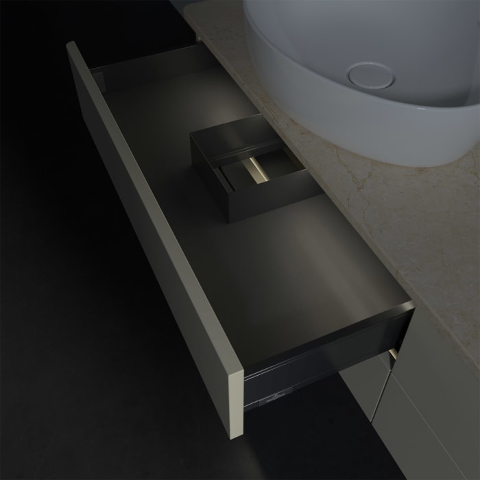 Villeroy & Boch Antao Waschbeckenunterschrank, 160 x 36 cm, 4 Auszüge mit LED-Licht, Front ohne Struktur, ohne Hahnloch, für Waschtisch links und rech