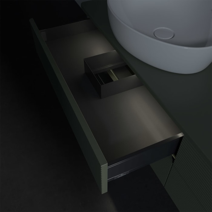 Villeroy & Boch Antao Waschbeckenunterschrank, 160 x 36 cm, 4 Auszüge mit LED-Licht, Front mit Struktur, ohne Hahnloch, für Waschtisch links und recht