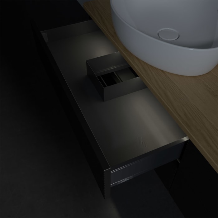 Villeroy & Boch Antao Waschbeckenunterschrank, 160 x 36 cm, 4 Auszüge mit LED-Licht, Front mit Struktur, ohne Hahnloch, für Waschtisch links und recht