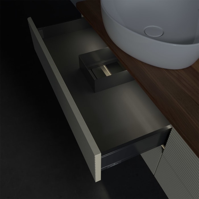 Villeroy & Boch Antao Waschbeckenunterschrank, 160 x 36 cm, 4 Auszüge mit LED-Licht, Front mit Struktur, ohne Hahnloch, für Waschtisch links und recht