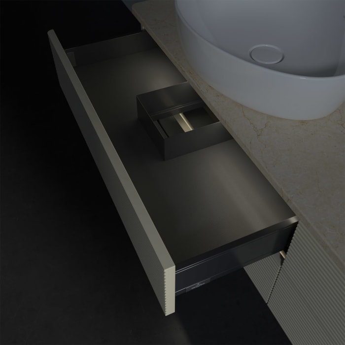 Villeroy & Boch Antao Waschbeckenunterschrank, 160 x 36 cm, 4 Auszüge mit LED-Licht, Front mit Struktur, ohne Hahnloch, für Waschtisch links und recht