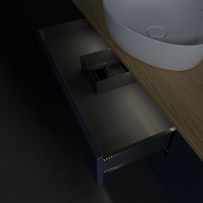 Villeroy & Boch Antao Waschbeckenunterschrank, 160 x 36 cm, 4 Auszüge mit LED-Licht, Front mit Struktur, mit Hahnloch, für Waschtisch links und rechts