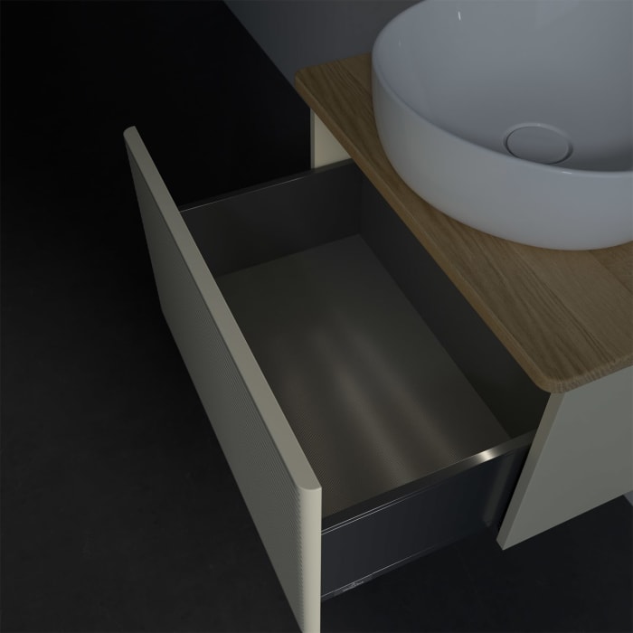 Villeroy & Boch Antao Waschbeckenunterschrank, 60 x 36 cm, 1 Auszug mit LED-Licht, Front mit Struktur, ohne Hahnloch