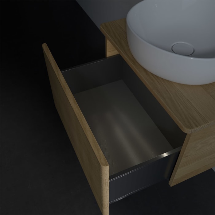 Villeroy & Boch Antao Waschbeckenunterschrank, 60 x 36 cm, 1 Auszug mit LED-Licht, Front mit Struktur, ohne Hahnloch