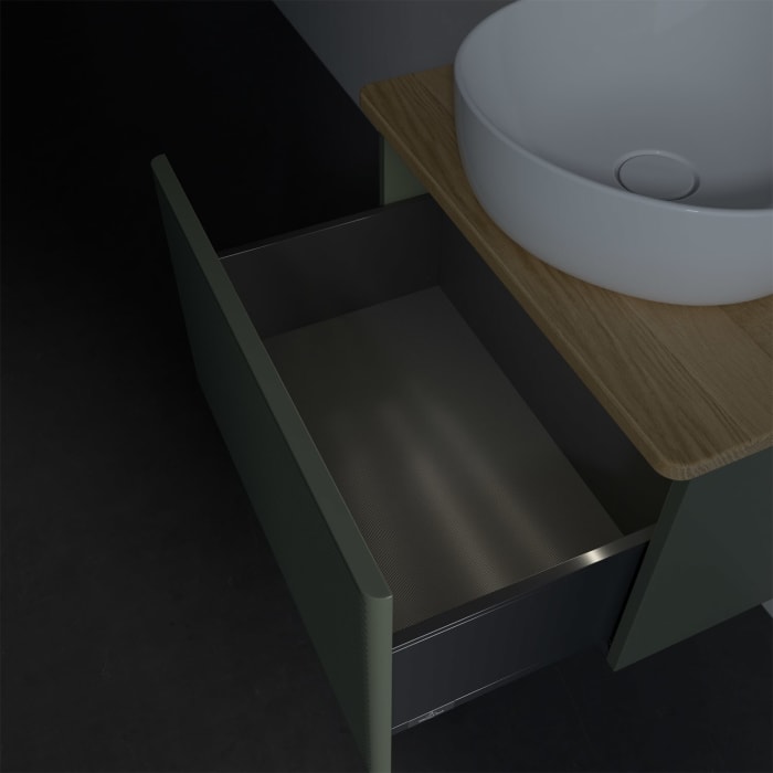 Villeroy & Boch Antao Waschbeckenunterschrank, 60 x 36 cm, 1 Auszug mit LED-Licht, Front mit Struktur, mit Hahnloch