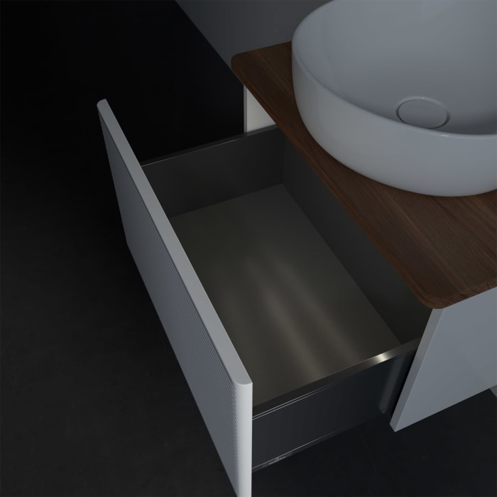 Villeroy & Boch Antao Waschbeckenunterschrank, 60 x 36 cm, 1 Auszug mit LED-Licht, Front mit Struktur, mit Hahnloch