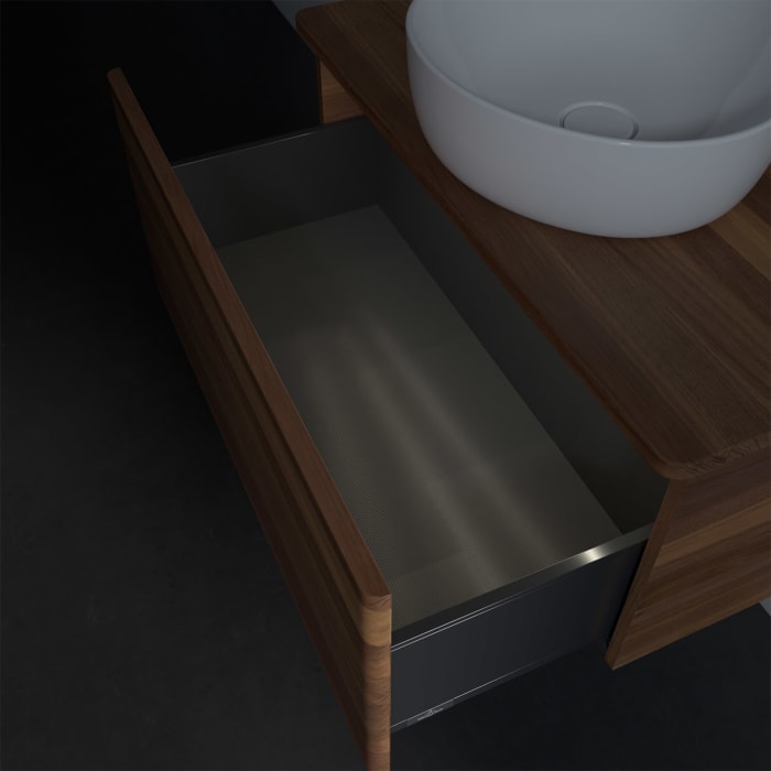 Villeroy & Boch Antao Waschbeckenunterschrank, 80 x 36 cm, 1 Auszug mit LED-Licht, Front ohne Struktur, mit Hahnloch