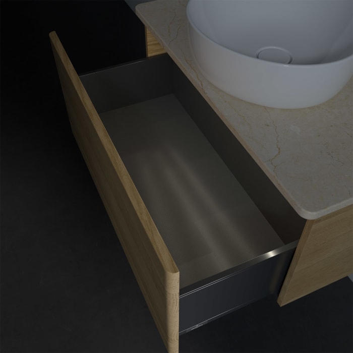 Villeroy & Boch Antao Waschbeckenunterschrank, 80 x 36 cm, 1 Auszug mit LED-Licht, Front ohne Struktur, mit Hahnloch