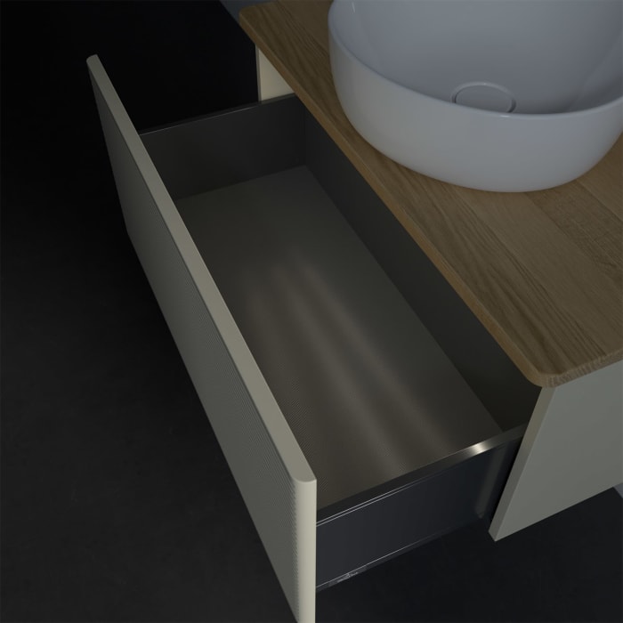 Villeroy & Boch Antao Waschbeckenunterschrank, 80 x 36 cm, 1 Auszug mit LED-Licht, Front mit Struktur, ohne Hahnloch