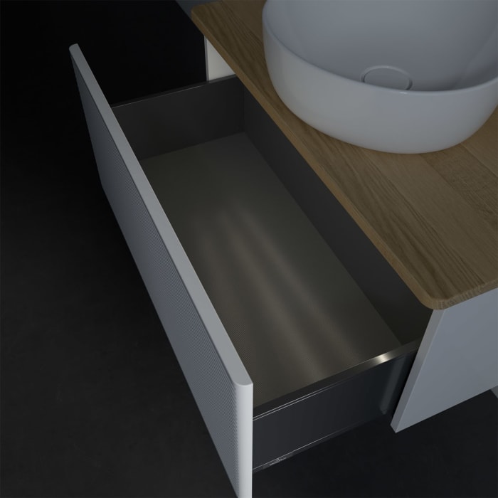 Villeroy & Boch Antao Waschbeckenunterschrank, 80 x 36 cm, 1 Auszug mit LED-Licht, Front mit Struktur, mit Hahnloch