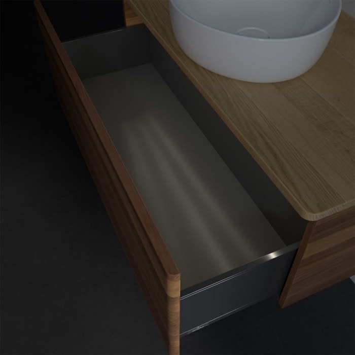 Villeroy & Boch Antao Waschbeckenunterschrank, 100 x 36 cm, 1 Auszug mit LED-Licht, Front ohne Struktur, ohne Hahnloch