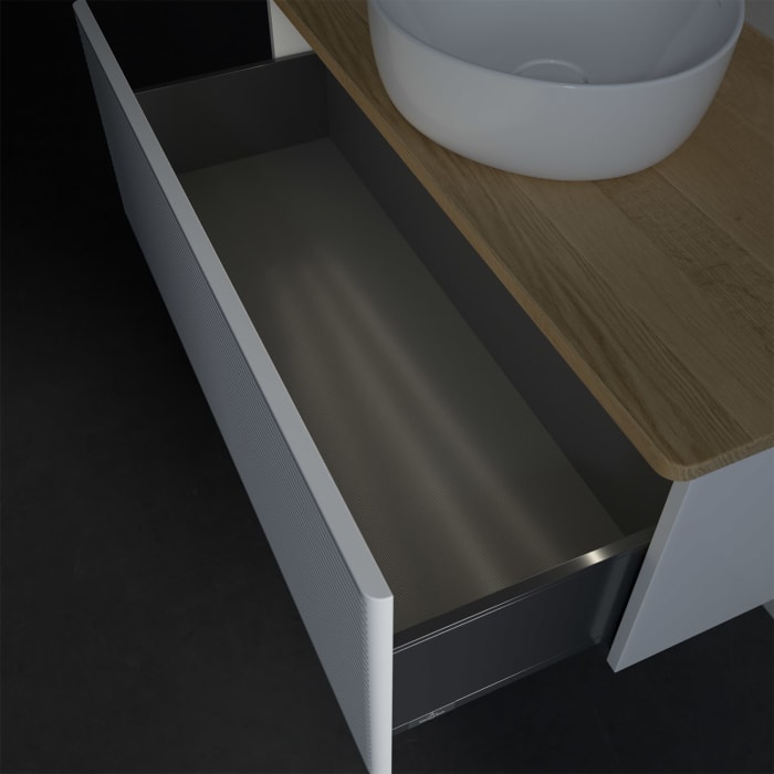 Villeroy & Boch Antao Waschbeckenunterschrank, 100 x 36 cm, 1 Auszug mit LED-Licht, Front mit Struktur, ohne Hahnloch