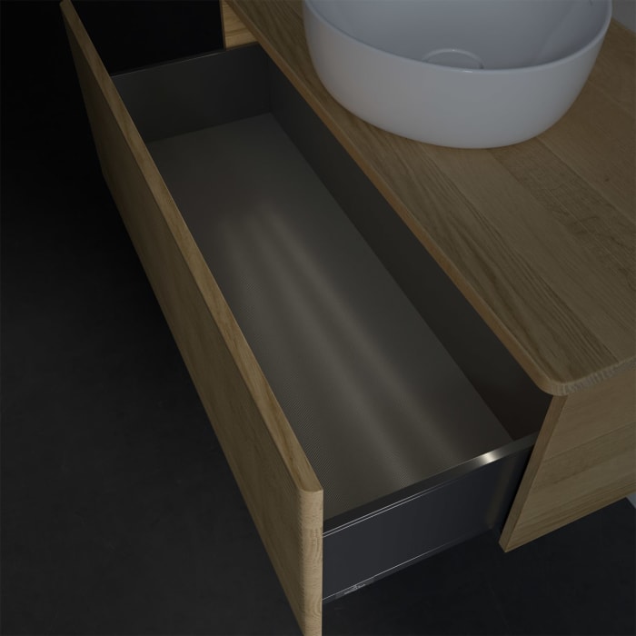 Villeroy & Boch Antao Waschbeckenunterschrank, 100 x 36 cm, 1 Auszug mit LED-Licht, Front mit Struktur, ohne Hahnloch