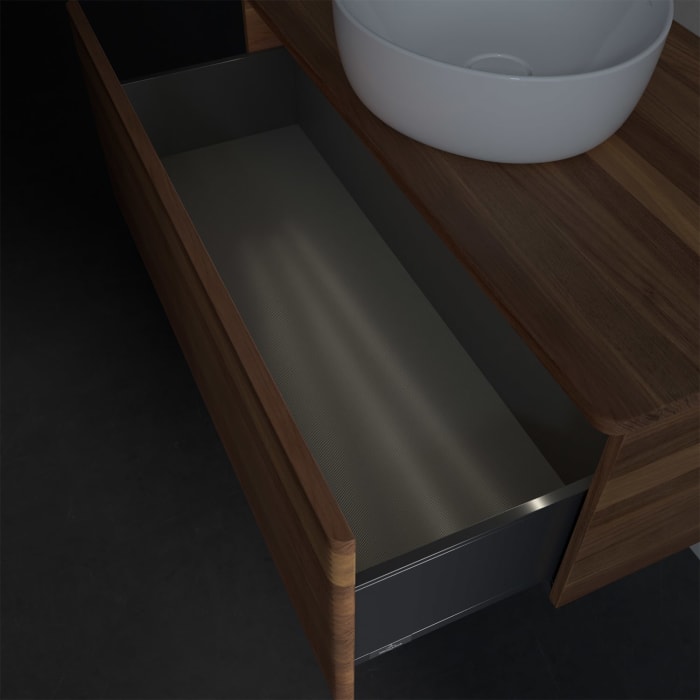 Villeroy & Boch Antao Waschbeckenunterschrank, 100 x 36 cm, 1 Auszug mit LED-Licht, Front mit Struktur, ohne Hahnloch