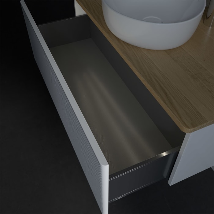 Villeroy & Boch Antao Waschbeckenunterschrank, 100 x 36 cm, 1 Auszug mit LED-Licht, Front mit Struktur, mit Hahnloch