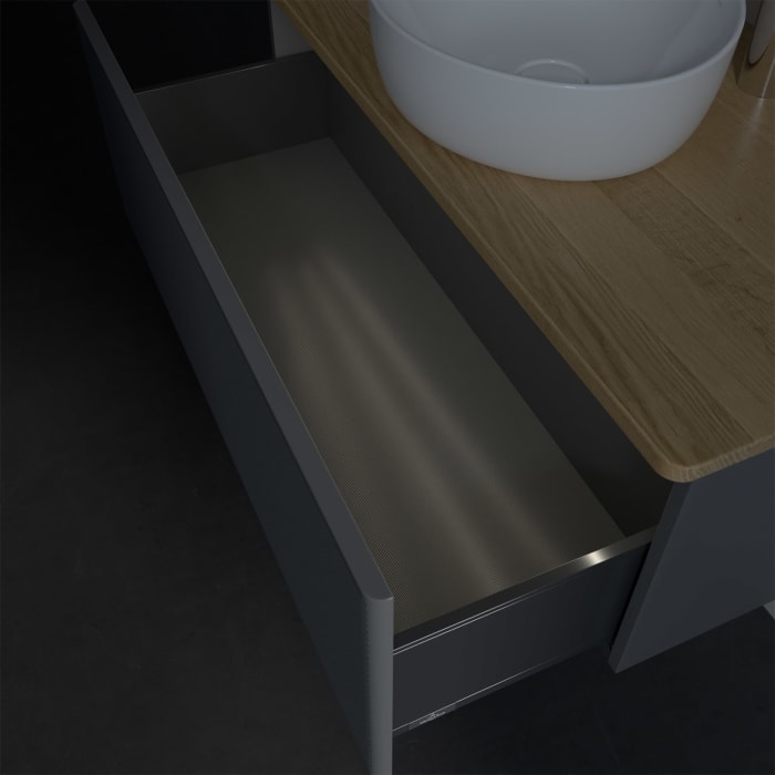 Villeroy & Boch Antao Waschbeckenunterschrank, 100 x 36 cm, 1 Auszug mit LED-Licht, Front mit Struktur, mit Hahnloch