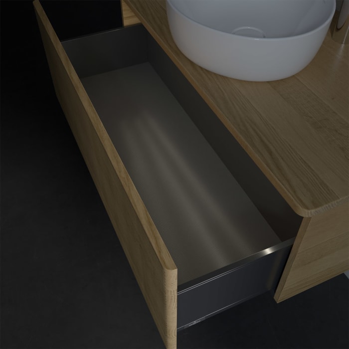 Villeroy & Boch Antao Waschbeckenunterschrank, 100 x 36 cm, 1 Auszug mit LED-Licht, Front mit Struktur, mit Hahnloch