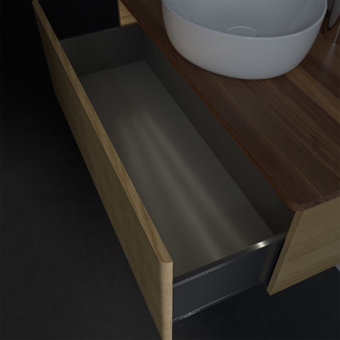 Villeroy & Boch Antao Waschbeckenunterschrank, 100 x 36 cm, 1 Auszug mit LED-Licht, Front mit Struktur, mit Hahnloch