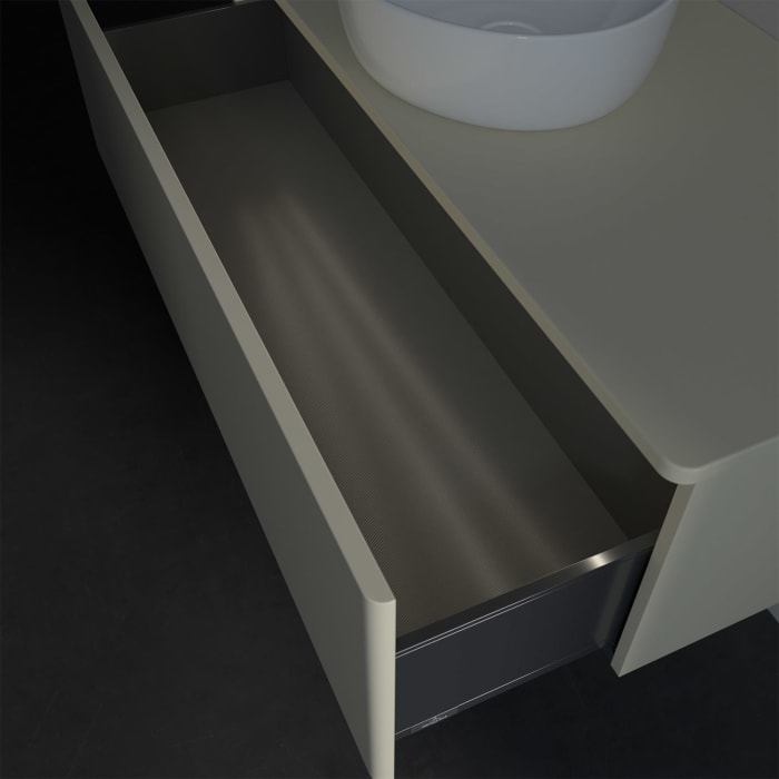 Villeroy & Boch Antao Waschbeckenunterschrank, 120 x 36 cm, 1 Auszug mit LED-Licht, Front ohne Struktur, ohne Hahnloch, für Waschtisch mittig