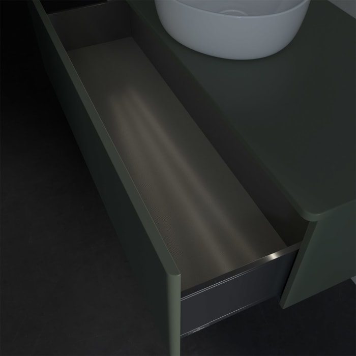 Villeroy & Boch Antao Waschbeckenunterschrank, 120 x 36 cm, 1 Auszug mit LED-Licht, Front ohne Struktur, ohne Hahnloch, für Waschtisch mittig