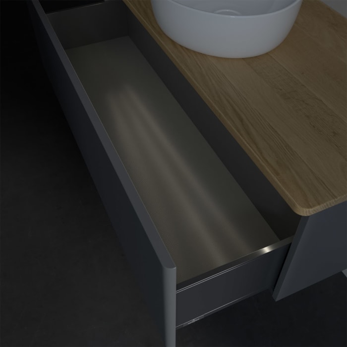 Villeroy & Boch Antao Waschbeckenunterschrank, 120 x 36 cm, 1 Auszug mit LED-Licht, Front ohne Struktur, ohne Hahnloch, für Waschtisch mittig