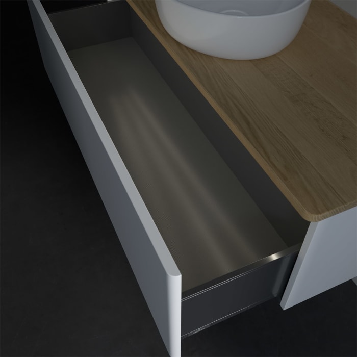 Villeroy & Boch Antao Waschbeckenunterschrank, 120 x 36 cm, 1 Auszug mit LED-Licht, Front ohne Struktur, ohne Hahnloch, für Waschtisch mittig