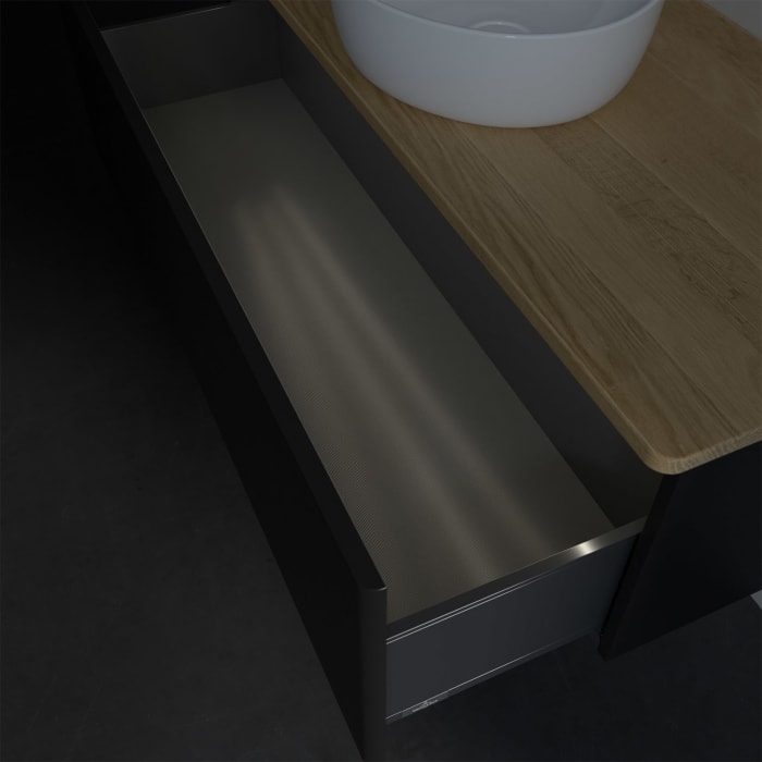 Villeroy & Boch Antao Waschbeckenunterschrank, 120 x 36 cm, 1 Auszug mit LED-Licht, Front ohne Struktur, ohne Hahnloch, für Waschtisch mittig