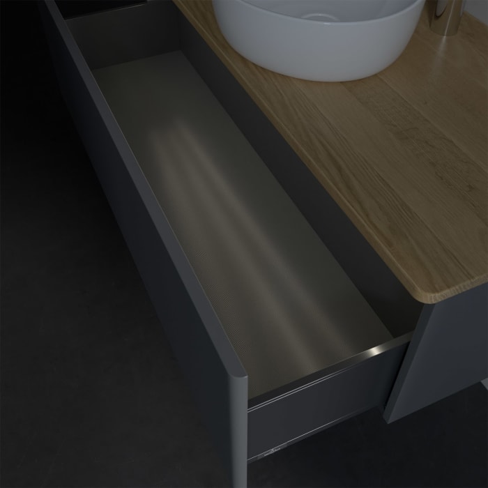 Villeroy & Boch Antao Waschbeckenunterschrank, 120 x 36 cm, 1 Auszug mit LED-Licht, Front ohne Struktur, mit Hahnloch, für Waschtisch mittig