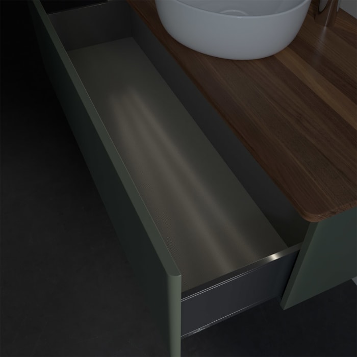 Villeroy & Boch Antao Waschbeckenunterschrank, 120 x 36 cm, 1 Auszug mit LED-Licht, Front ohne Struktur, mit Hahnloch, für Waschtisch mittig