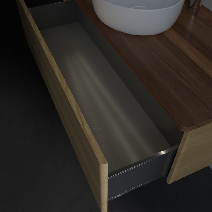 Villeroy & Boch Antao Waschbeckenunterschrank, 120 x 36 cm, 1 Auszug mit LED-Licht, Front ohne Struktur, mit Hahnloch, für Waschtisch mittig