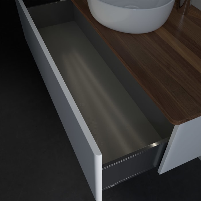 Villeroy & Boch Antao Waschbeckenunterschrank, 120 x 36 cm, 1 Auszug mit LED-Licht, Front ohne Struktur, mit Hahnloch, für Waschtisch mittig