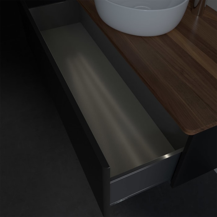 Villeroy & Boch Antao Waschbeckenunterschrank, 120 x 36 cm, 1 Auszug mit LED-Licht, Front ohne Struktur, mit Hahnloch, für Waschtisch mittig