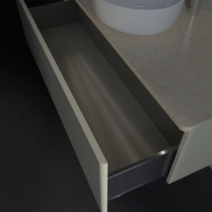 Villeroy & Boch Antao Waschbeckenunterschrank, 120 x 36 cm, 1 Auszug mit LED-Licht, Front ohne Struktur, mit Hahnloch, für Waschtisch mittig