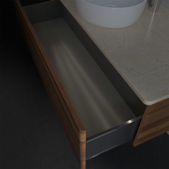 Villeroy & Boch Antao Waschbeckenunterschrank, 120 x 36 cm, 1 Auszug mit LED-Licht, Front ohne Struktur, mit Hahnloch, für Waschtisch mittig