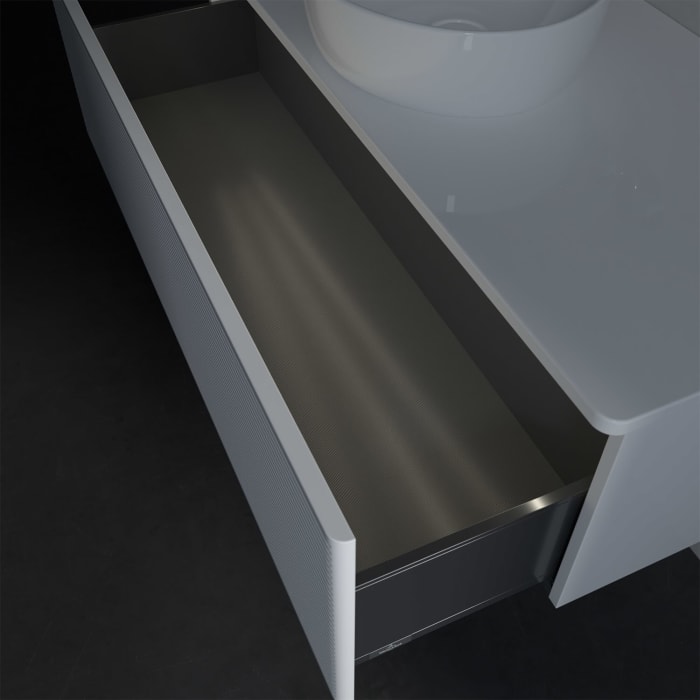 Villeroy & Boch Antao Waschbeckenunterschrank, 120 x 36 cm, 1 Auszug mit LED-Licht, Front mit Struktur, ohne Hahnloch, für Waschtisch mittig
