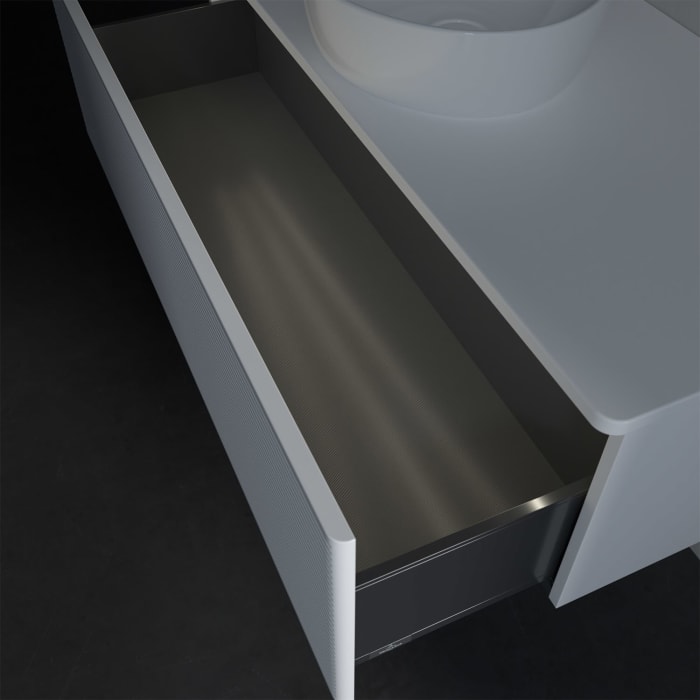 Villeroy & Boch Antao Waschbeckenunterschrank, 120 x 36 cm, 1 Auszug mit LED-Licht, Front mit Struktur, ohne Hahnloch, für Waschtisch mittig