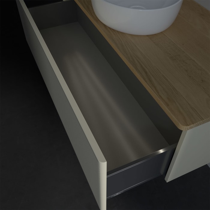 Villeroy & Boch Antao Waschbeckenunterschrank, 120 x 36 cm, 1 Auszug mit LED-Licht, Front mit Struktur, ohne Hahnloch, für Waschtisch mittig