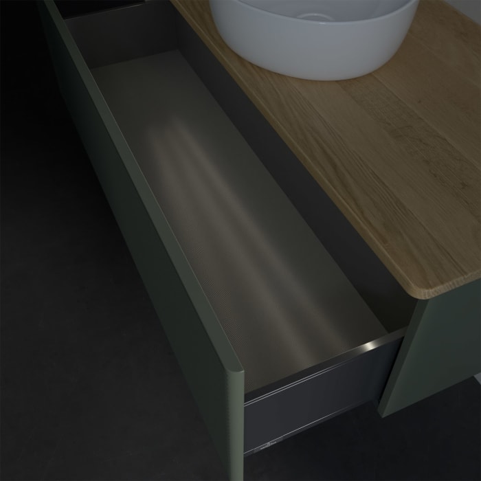 Villeroy & Boch Antao Waschbeckenunterschrank, 120 x 36 cm, 1 Auszug mit LED-Licht, Front mit Struktur, ohne Hahnloch, für Waschtisch mittig