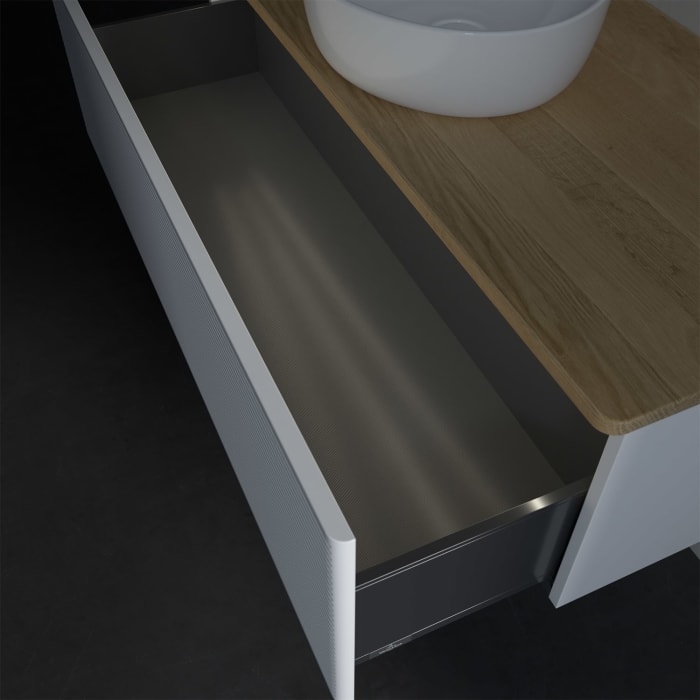 Villeroy & Boch Antao Waschbeckenunterschrank, 120 x 36 cm, 1 Auszug mit LED-Licht, Front mit Struktur, ohne Hahnloch, für Waschtisch mittig