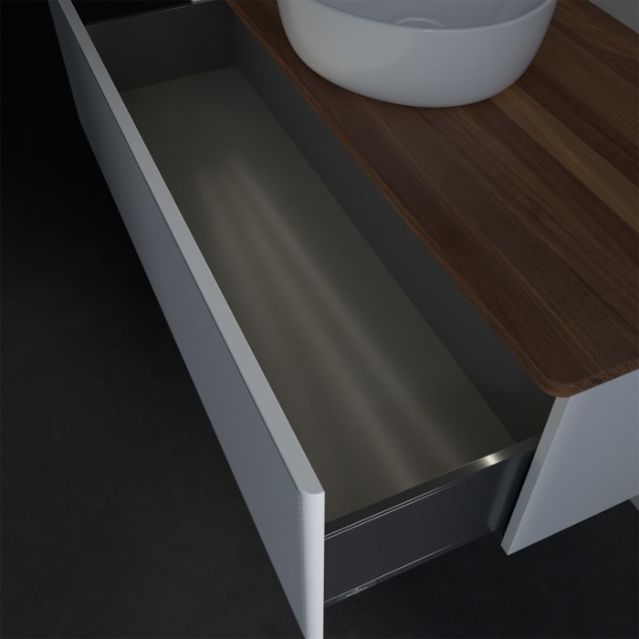 Villeroy & Boch Antao Waschbeckenunterschrank, 120 x 36 cm, 1 Auszug mit LED-Licht, Front mit Struktur, ohne Hahnloch, für Waschtisch mittig