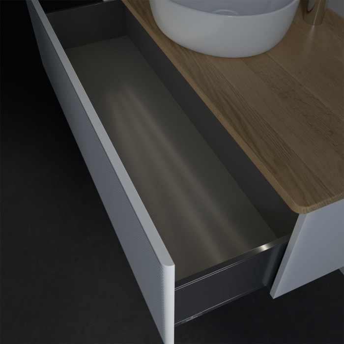 Villeroy & Boch Antao Waschbeckenunterschrank, 120 x 36 cm, 1 Auszug mit LED-Licht, Front mit Struktur, mit Hahnloch, für Waschtisch mittig